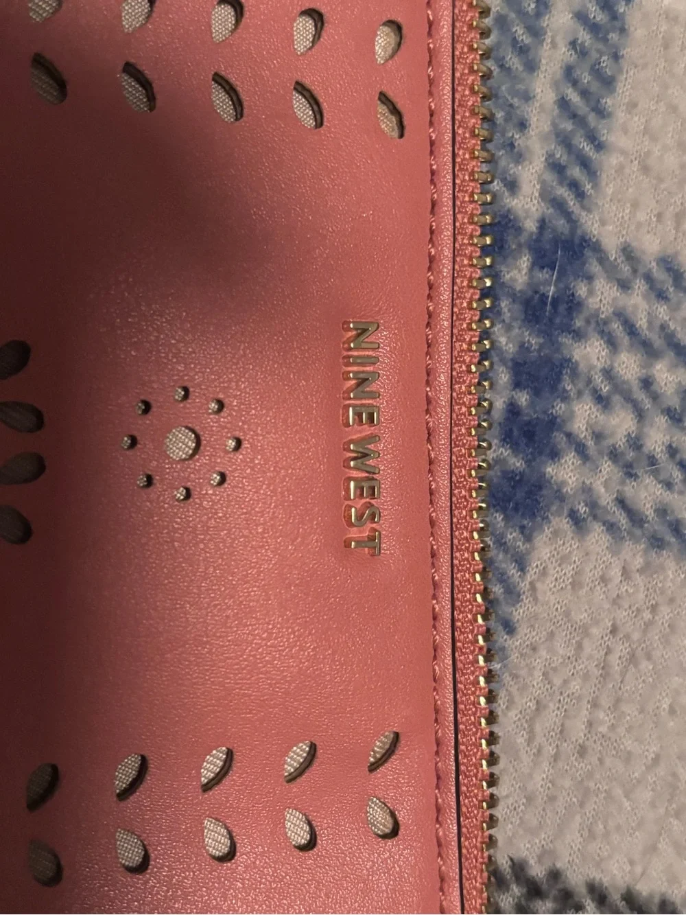 Nine West Coral Pink Perforated Leather Wristlet Clutch